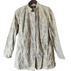 The Jacket Shop Women’s Light Blue Cream Floral Brocade Button-up Jacket Sz M